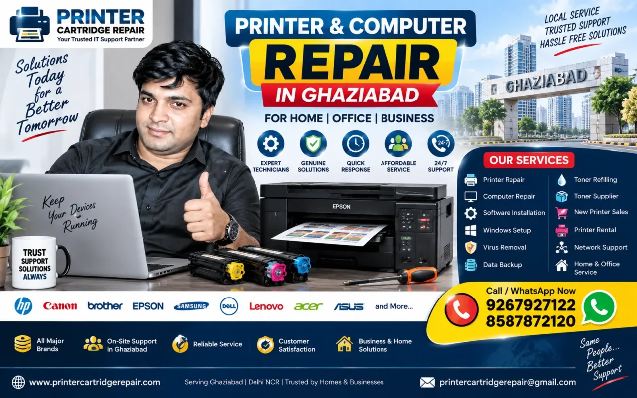 Professional printer and computer repair technician providing printer repair and IT support in Ghaziabad