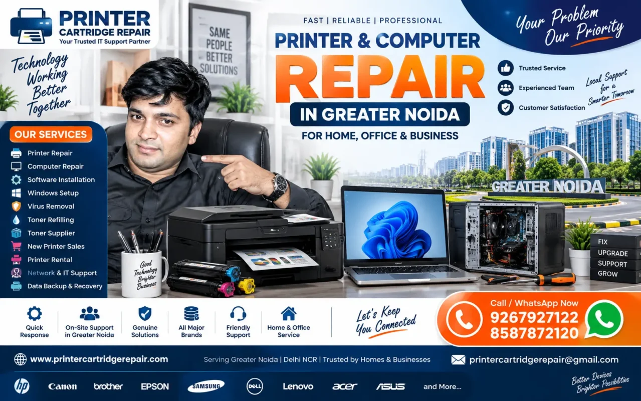 Professional printer and computer repair service in Greater Noida with software installation and IT support