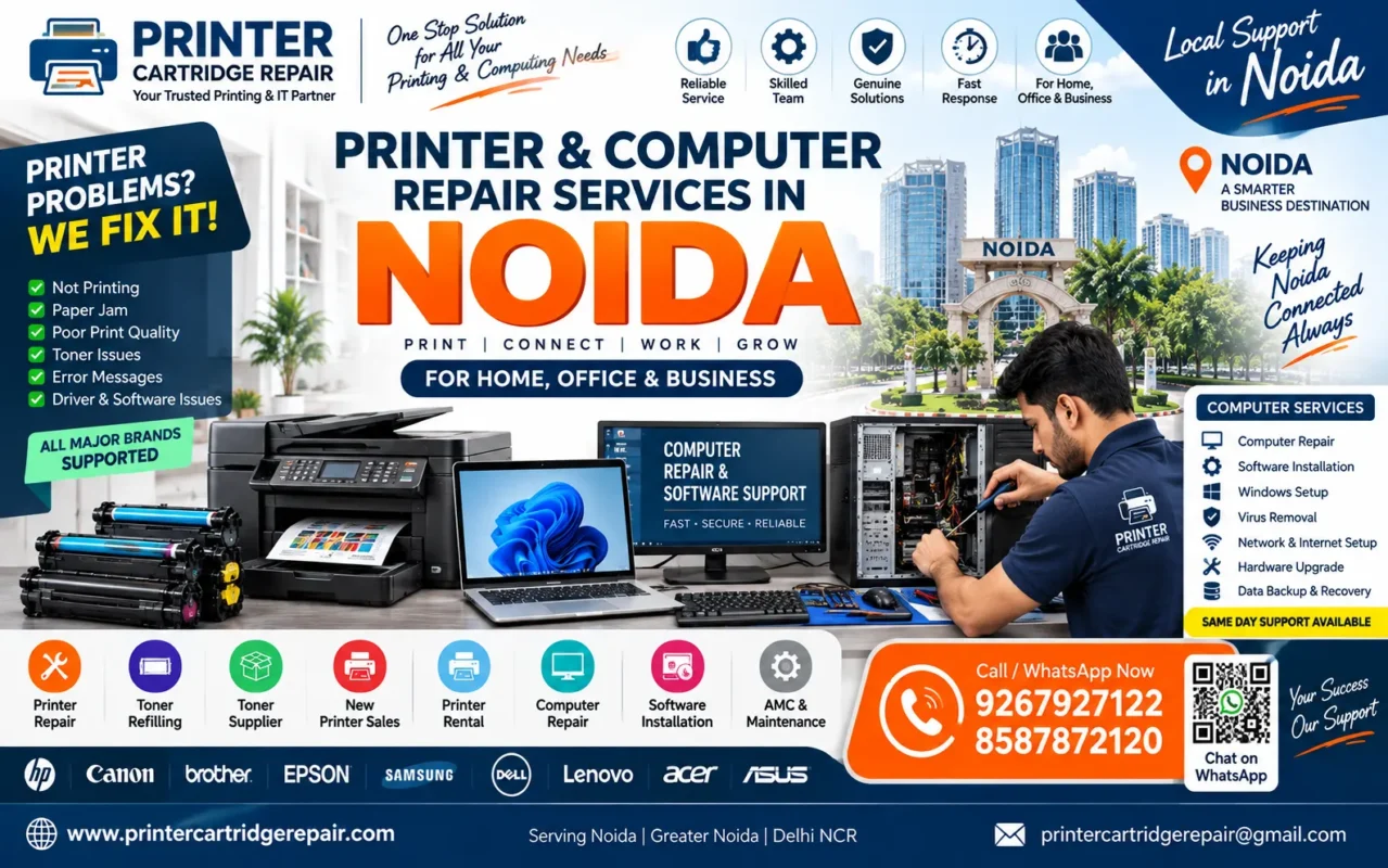 Professional printer and computer repair technician providing software and IT support in Noida