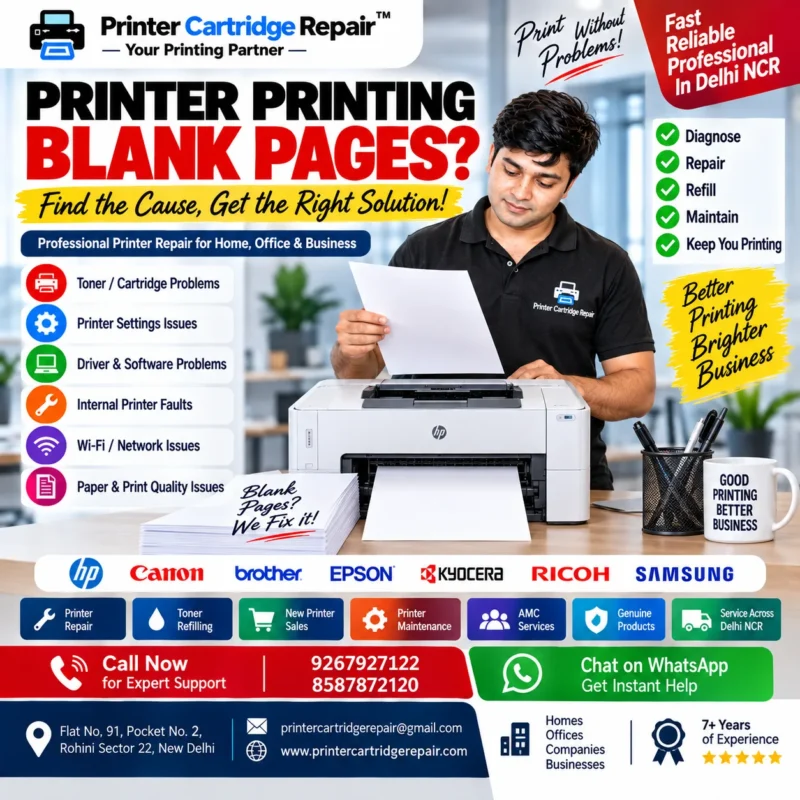 Printer printing blank pages problem with professional printer repair solution in Delhi NCR