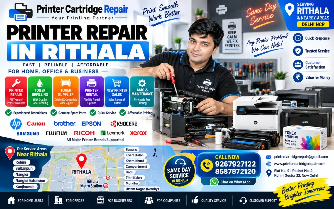 Professional printer repair technician providing printer service in Rithala Delhi and nearby areas
