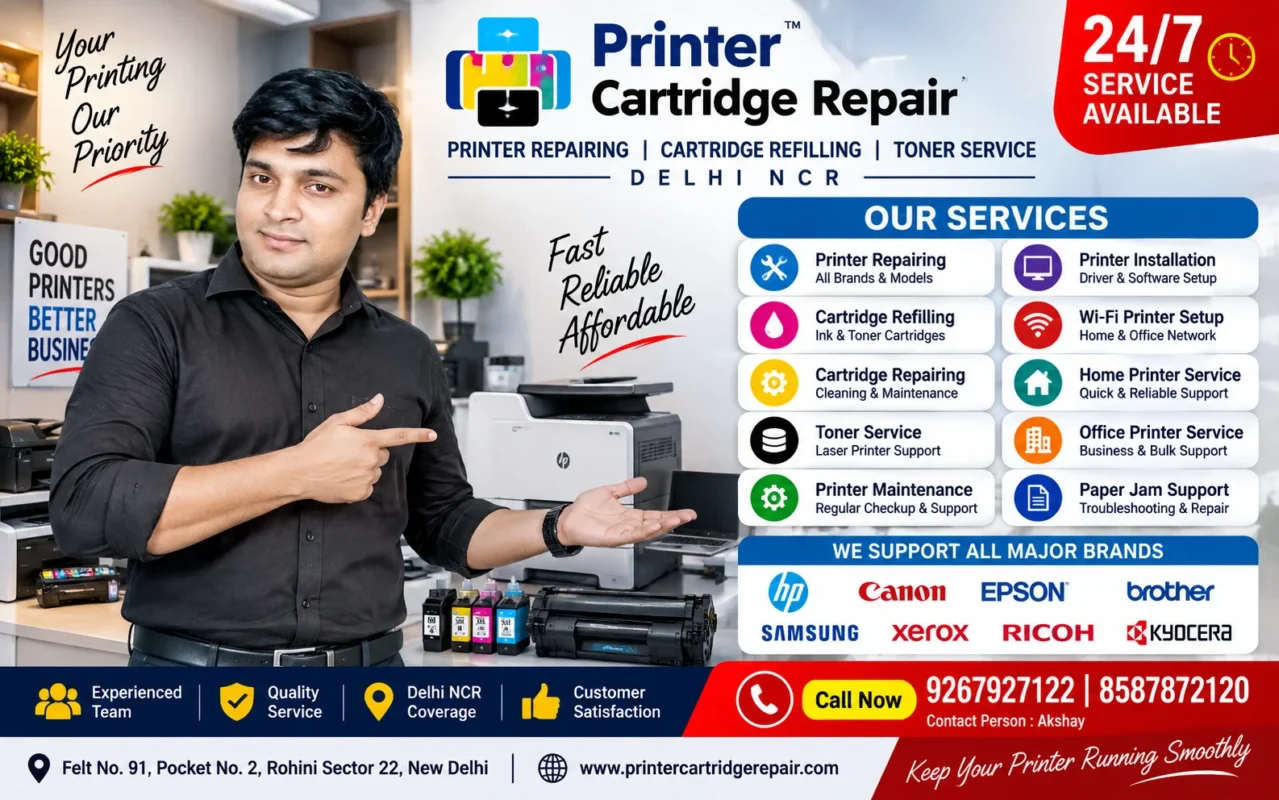 Professional printer technician providing printer repairing and cartridge refilling service in Delhi NCR